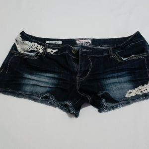 Lace blue jean shorts